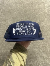 Vintage Golf Trucker Hat Snap Back Mesh Foam High Crown Flat Brim Golfing Navy