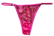 VINTAGE NWOT Y2K Pink Yellow Heart Flowers G String Thong Panties Size Medium 6