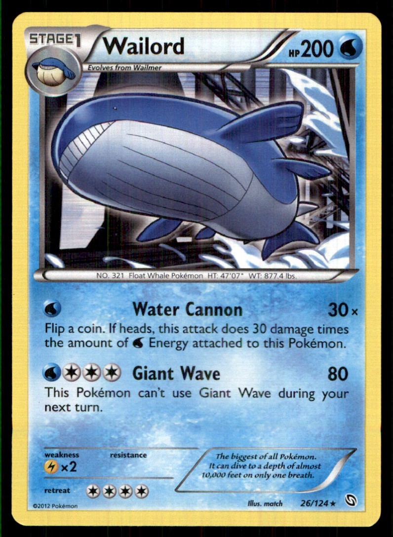 2012 Black & White - Dragons Exalted Wailord Stage 1/Rare Holo #26