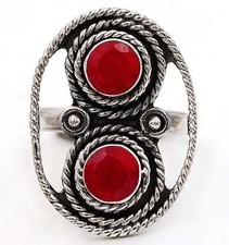 Natural Earth Mined Ruby 925 Solid Sterling Silver Ring Sz 7.5 B18-8