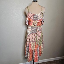 NWOT ABEL THE LABEL Patchwork  Ruffle Midi Dress Womens M Boho Floral
