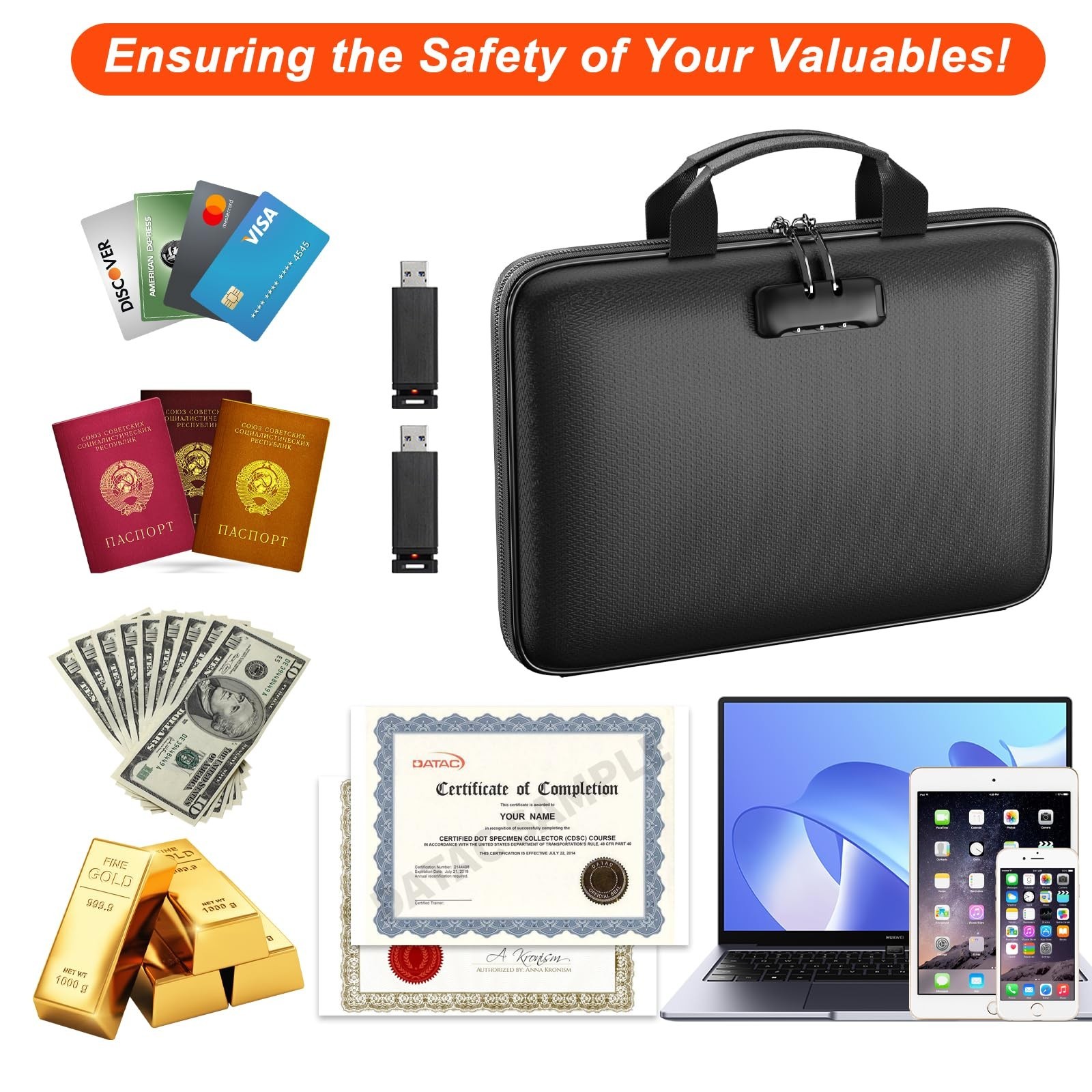 Fireproof File Organizer,Fireproof Document Box with Lock,Large 13 Pocket Exp...