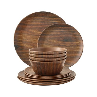 12-Piece Melamine Dinnerware Sets, Plates and Bowls Dishes Set for 4, Break-R...