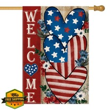 AVOIN 4th of July Heart Flag 28x40 Double Sided Patriotic Yard