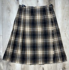 Vintage Laird Portch Wool Plaid Skirt Scottish Fringe Wrap Kilt Brown Size 14