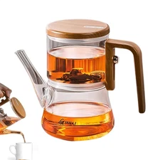 Magnetic Glass Teapot with Wood Handle Strainer One Click Separation Infuser