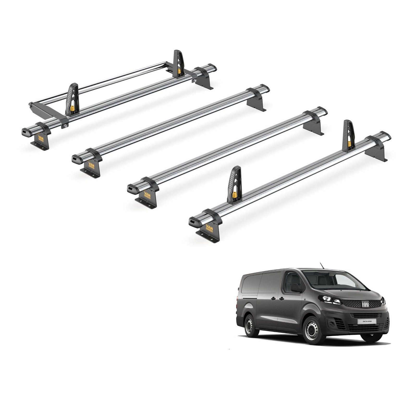Fiat Scudo Roof Rack for 2022+ [L2] 4x Bars, Roller, Loadstops - Van Guard Trade