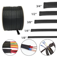 10-100FT Expandable Braided Cable Sleeve PET Wire Loom Organizer Cord Management