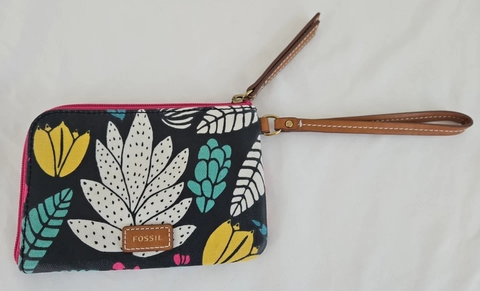 Fossil Key-Per Zip Around Wristlet Floral Print Pink/Turquoise /Multi colored  - Image 2 of 4