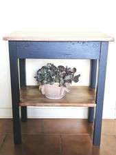 Tavolino Consolle Comodino Legno Massello Due Ripiani Colore Nero Satinato  