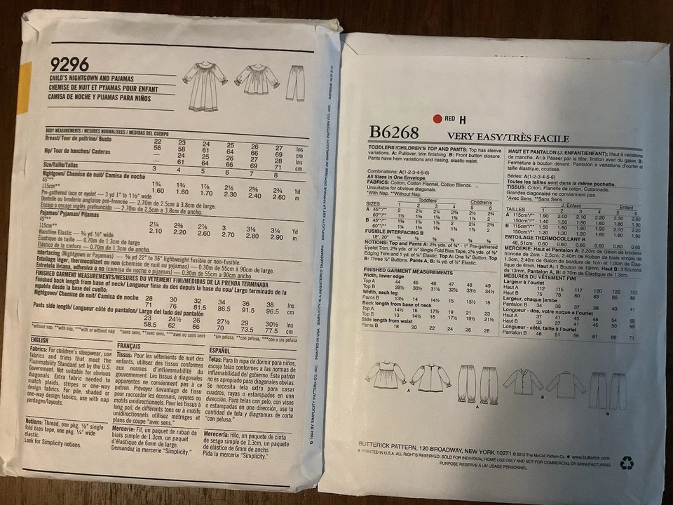 Camisón y pijama para niños con patrón de costura unisex tallas 1-8 dos patrones Foto 2 de 4