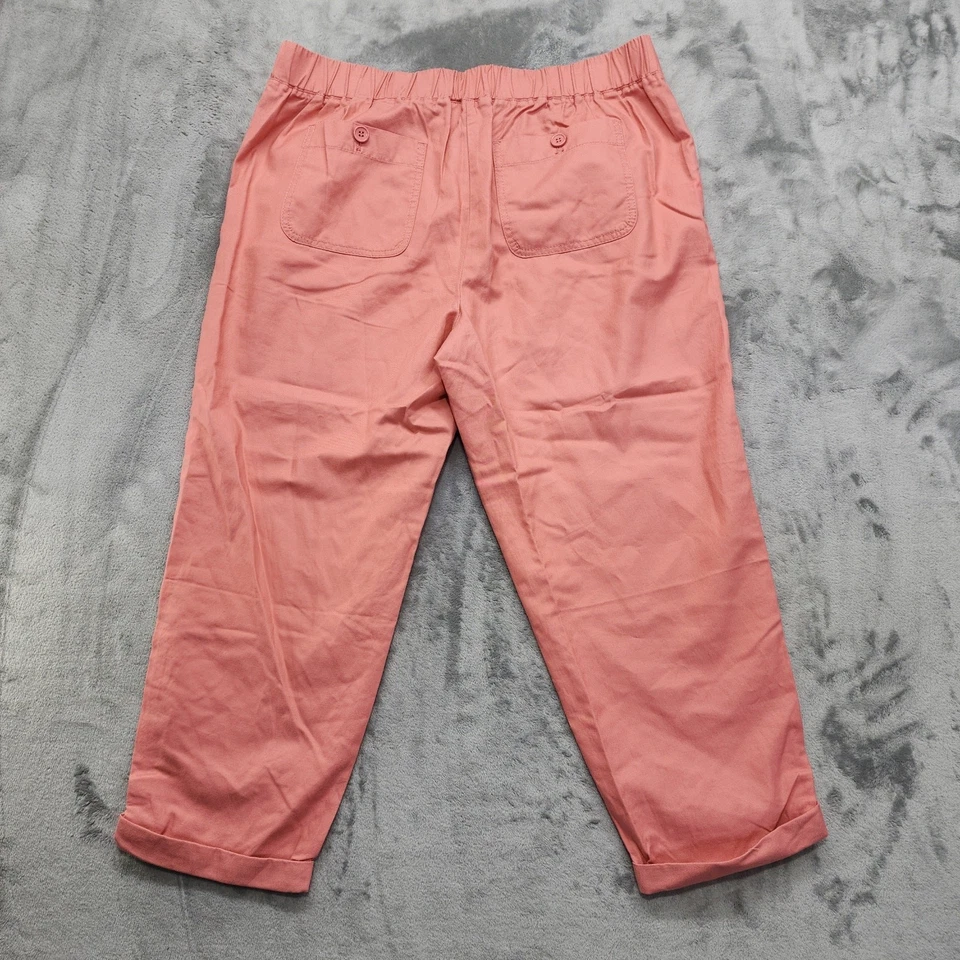 Talbots Pants Womens 14 Pink Coral Cotton Tencel Crop Cuffed Button Tab Pull On - Image 2 of 4