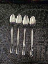 Lot Of 4 Superior Stainless Steel Iced Tea Spoons Floral Pattern USA Made