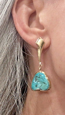 14K Solid GOLD Natural TURQUOISE EARRINGS Artist Signed RL Native American ?