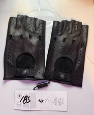 NWT Caridei Italian leather Fingerless 100% Genuine Leather Driving Gloves 