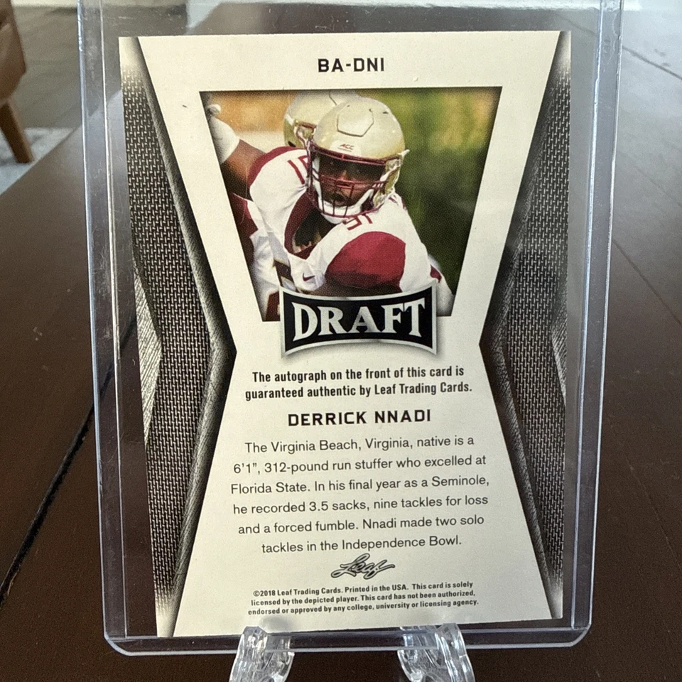 2018 Leaf Draft - Autographs Derrick Nnadi #BA-DN1 Gold (AU, RC) - Image 2 of 2