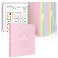 8.5x11 Inch 3 Ring Recipe Binder 1" Round Rings 60 Sleeves 12 Divider Cards