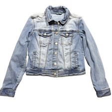 Aeropostale Jean Jacket Cropped M Distressed Light Wash Pockets Americana Grunge