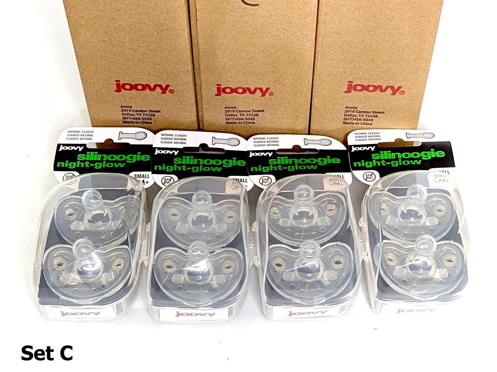 Joovy Boob Baby 8-pc set LOT Silinoogie Pacifier Night Glow 0M+ (Set C)