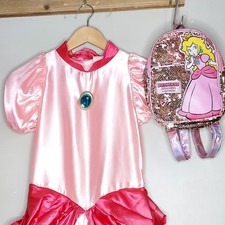 Princess Peach Dress Only Girl 10-12 Large Sequin Backpack Bundle Super Mario