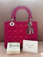 Christian Dior Lady Dior Medium Bag Fuchsia Pink Cannage Lambskin SilverHardware