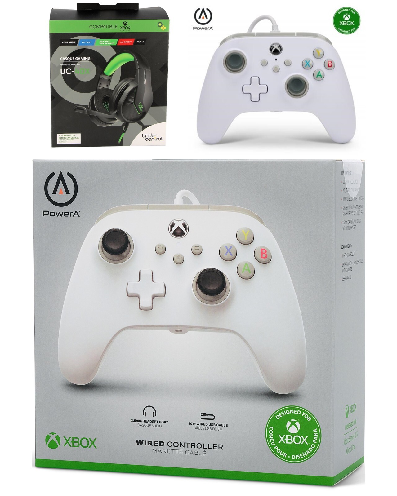 Casque PRO H3 Spirit of Gamer audio 2.0 et manette noire pour PC Xbox S