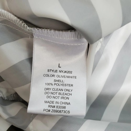 Ci Sono Cropped Hoodie Stripes Rain Jacket Sz Large Olive White Full Zip - Picture 11 of 12