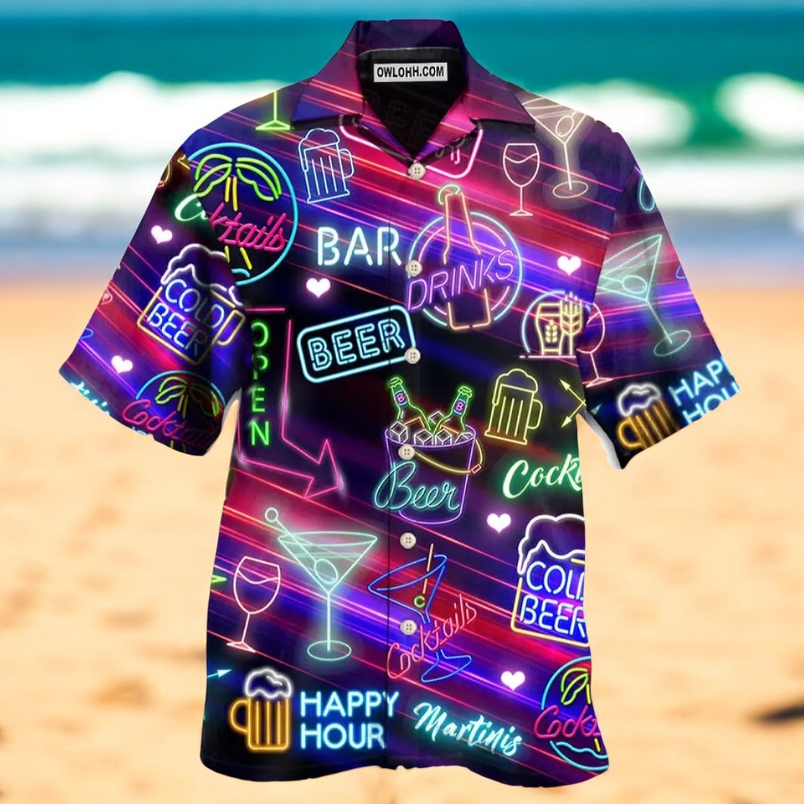 Men's Beer Cocktails Hawaiian Shirt US Size Summer Bar Style