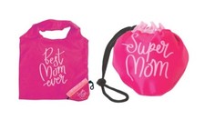 Reusable Foldable Tote In Pink "Best Mom Ever" Compact Mother's Day Gift