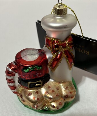 Robert Stanley Santa Milk & Cookie Christmas Tree Glass Ornament NWT
