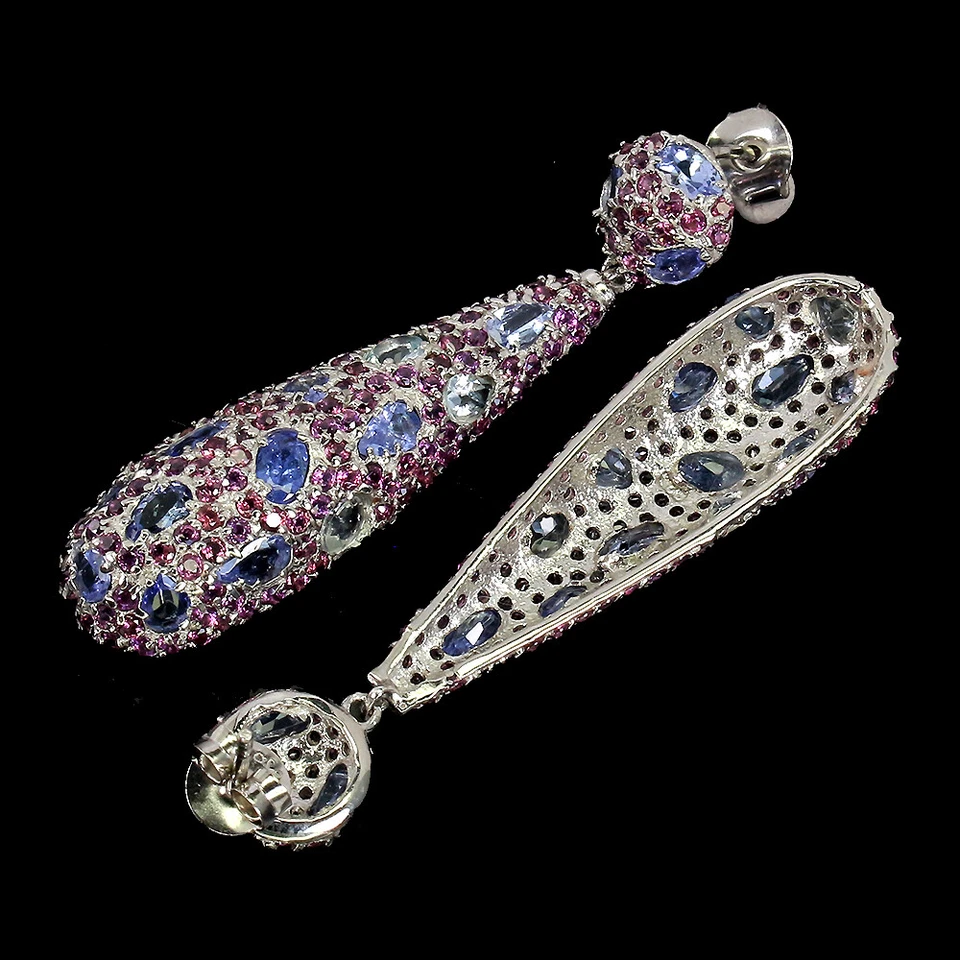 925 Sterlingsilber Ohrringe Ovaler Tansanit Aquamarin Rhodolith Edelstein - Bild 3 von 4