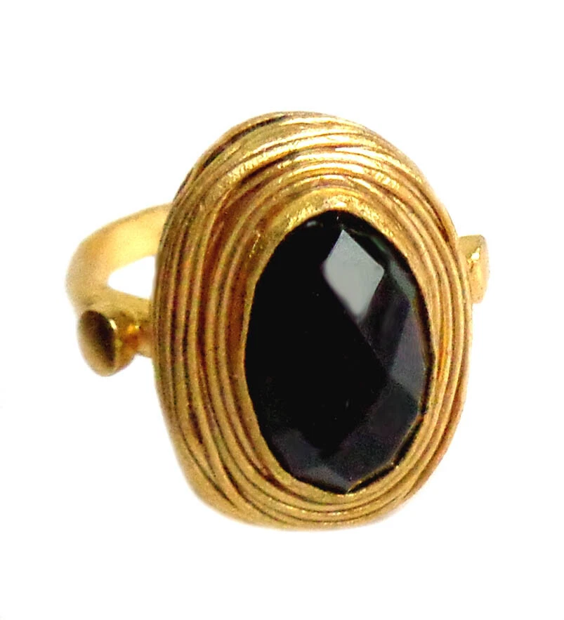 Onyx Ring Messing vergoldet variabel Ringgröße 50 - 53  IFR74 onyx + Box
