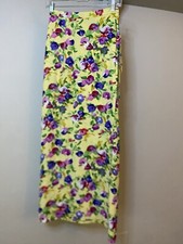 VTG OLIVE Yellow Floral Maxi Wrap Skirt L Cottage Core
