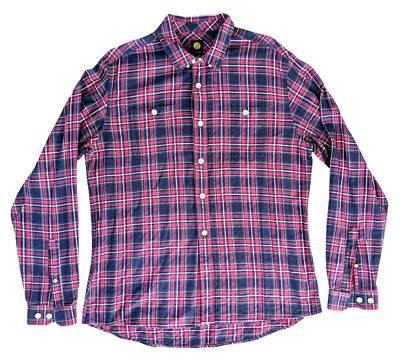PRETTY GREEN Long-Sleeve Shirt (L) Red Check Regular Fit, Oasis Liam Gallagher