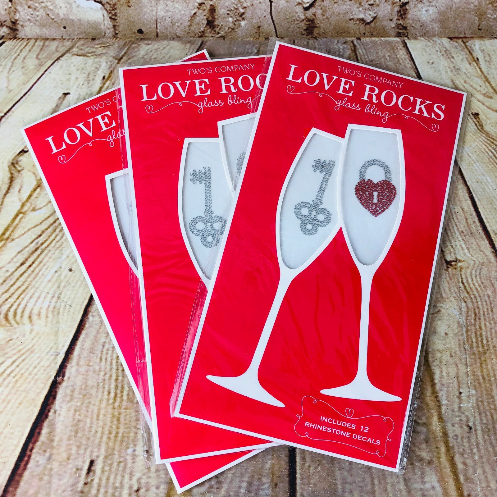 Decorative Rhinestone Glass Decals Bling Love Wedding Party lot of 3