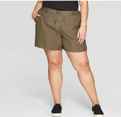 NEW Ava Viv Women's Plus Size Drawstring Linen Shorts Size 1X