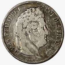 1835-K France 5 Francs Bordeaux Mint World Coin LOUIS PHILIPPE ROI DES FRANCAIS