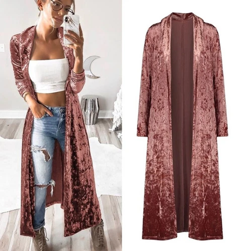 Cárdigan largo de terciopelo para mujer Kimono frente abierto chaqueta abrigo ropa exterior - Imagen 1 de 12