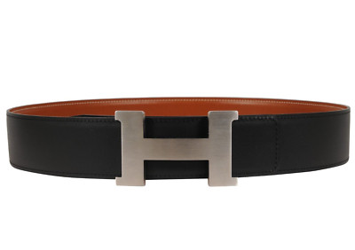 Hermes 41MM H Belt Buckle Kit Reversible Leather Strap 85 Silver  Black Brown