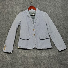 J Crew Schoolboy Blazer Womens 0 Blue White Gingham Cotton Lined 2 Button
