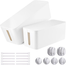 Cable Management Box, 2 Pack Large  Medium Cable Organizer Box with 17 PCS Cabl