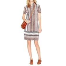J. Crew Women Sz 0 Geometric Print Shirt Dress Short Sleeve Casual Career