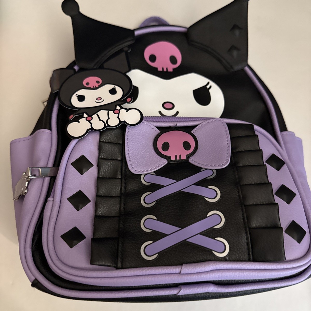 Kuromi Leather Ruffle Women's Backpack Purple NEW Bag Faux Leather