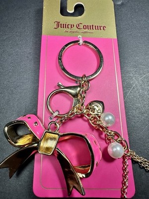 Juicy Couture Bag Charm Keychain FOB Hot Pink Enamel Bow/Faux Pearl/Tassel NWT