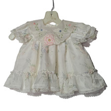Unbranded Floral Ruffle Dress White Girls 18M, Vintage