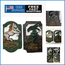 Durable Handmade Lord of the Rings Pub Signs - Prancing Pony & Green Dragon Set