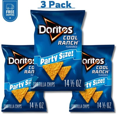 Doritos Cool Ranch Tortilla Snack Chips,Party Size, 14.05 oz Bag (3 PACK)