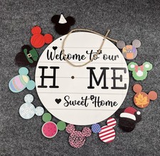 13 Pcs Spring Welcome Sign for Front Door Interchangeable,Mouse Wreaths