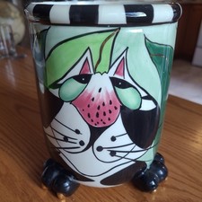 Whimsical Footed Cat Vase SWAK By Lynda Corneille Utensil Holder