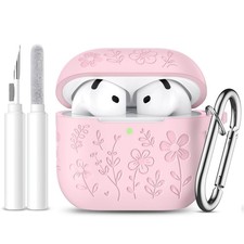 for AirPods 4 Case Cover 2024 , Cute Flower Engraved Case Compatible with App...